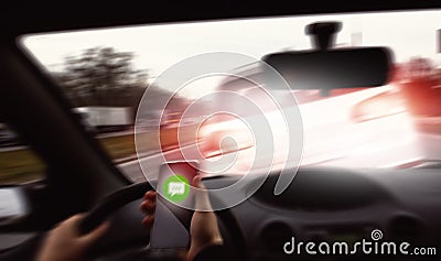 Car accident by looking through a phone Stock Photo