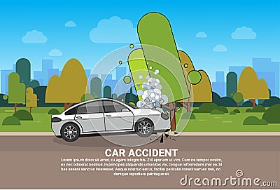 Car Accident On Road Broken Vehicle On Roadside Need Help And Technical Assistance Vector Illustration
