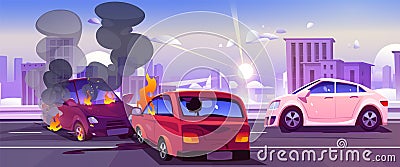 Car accident on road in city - head-on collision Vector Illustration