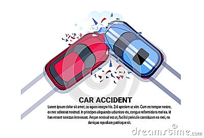 Car Accident Top View Vehicle Collision Icon Over White Background With Copy Space Vector Illustration