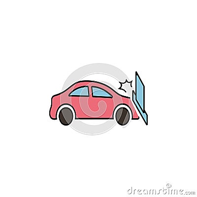 car accident with wall icon Vector Illustration