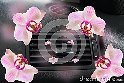 Car air conductor flowers orchid fragrance freschener aircondition Stock Photo