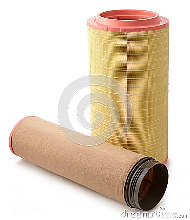 Car air filter cylindrical with reinforcing net Stock Photo