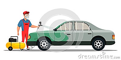 Car airbrush painting service and auto body repair Vector Illustration