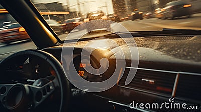 car as they speed down a deserted highway, capturing the thrill and excitement of street racing Stock Photo