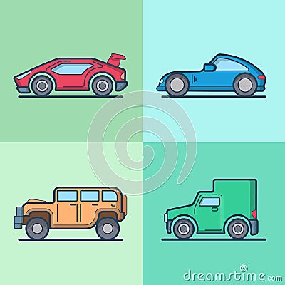 Car automobile sportscar supercar roadster jeep va Vector Illustration