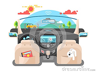 Car autopilot computer system Vector Illustration