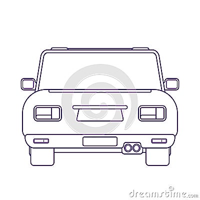 Car back view. Vector outline illustation isolated on white. Coloring book pages for adults and kids. Vector Illustration