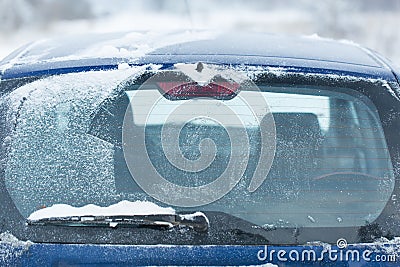 Car back window in winter season. Stock Photo