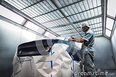 Car baking room Garage Car body work car auto car repair car paint after the accident during the spraying automotive Editorial Stock Photo