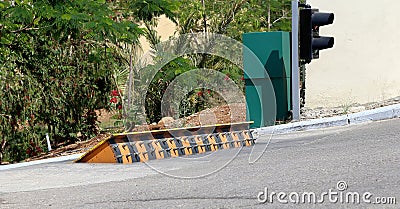 Car barrier (Roadblock) on the on the road Stock Photo