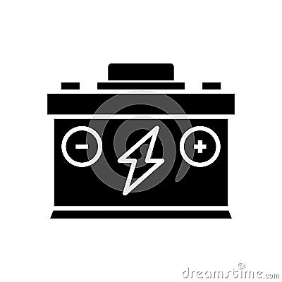 Car battery black icon, concept illustration, vector flat symbol, glyph sign. Vector Illustration