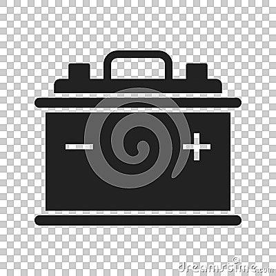 Car battery flat icon on background. Auto accumu Cartoon Illustration