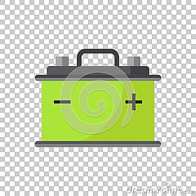 Car battery flat vector icon on isolated background. Auto accumulator battery energy power illustration. Vector Illustration