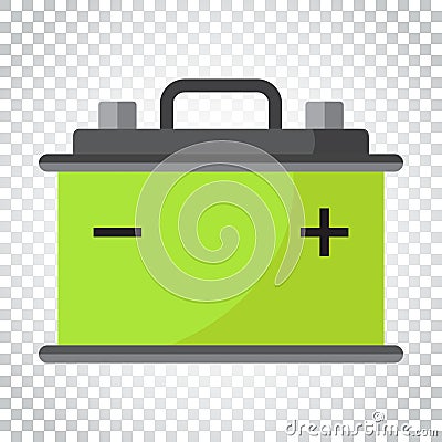 Car battery flat vector icon on isolated background. Auto accumulator battery energy power illustration. Simple business concept Vector Illustration