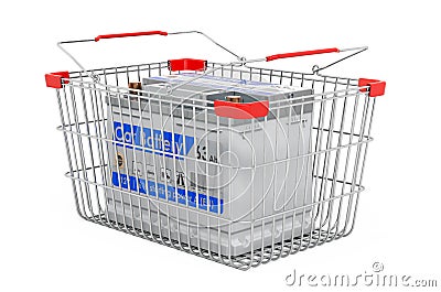 Car battery inside shopping basket, 3D rendering Stock Photo