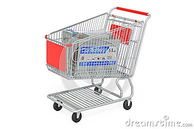 Car battery inside shopping cart, 3D rendering Stock Photo