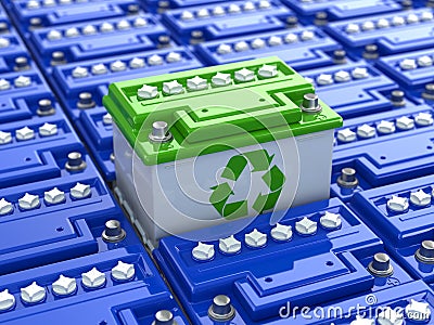 Car battery recycling. Green energy. Background from accumulator Stock Photo