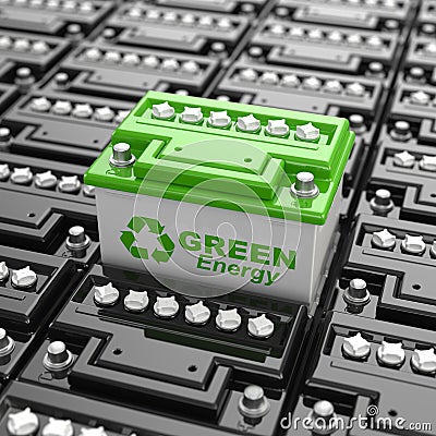 Car battery recycling. Green energy. Background from accumulator Stock Photo