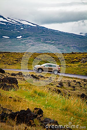 Car at the beautiful landscape view of Iceland Stock Photo