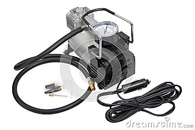 Car Bike Tire air compressor with hose and manometer tester Stock Photo