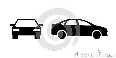 Car black silhouette front and side view icon set. Vector isolated automobile symbol Vector Illustration