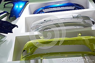 Car body parts in auto parts store Stock Photo