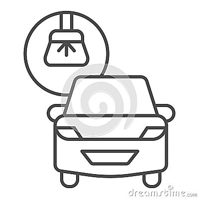 Car and brush thin line icon, car washing concept, Car wash sign on white background, carwash icon in outline style for Vector Illustration