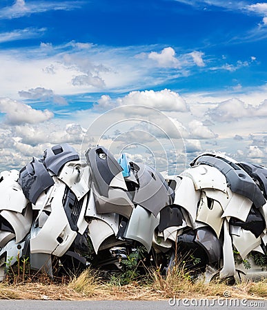 Car bumpers, sky clouds. Stock Photo