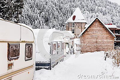 Auto camping winter Stock Photo