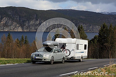 Car and caravan Stock Photo