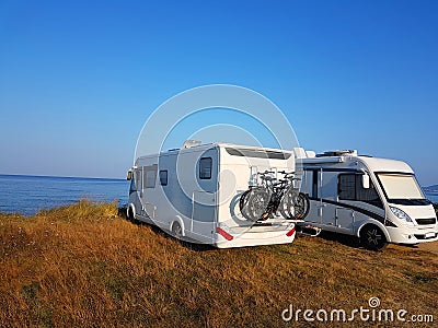 Car caravan holidays by the sea Stock Photo