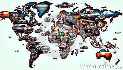 Car Cartography: World Map with Continental Highways Stock Photo