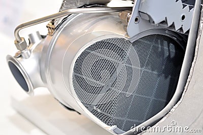 Car catalyst with ceramic monolith inside, detailed view Stock Photo