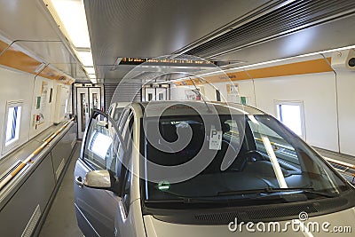 Car in channel tunnel train from calais to folkestone Stock Photo