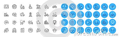 Car charging, Bicycle and Return package line icons pack. For web app. Color icon buttons. Vector Stock Photo
