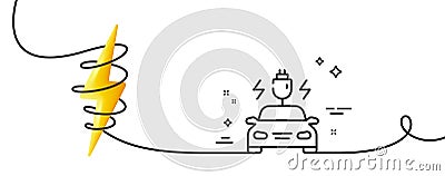 Car charging line icon. Vehicle charge plug sign. Continuous line with curl. Vector Vector Illustration