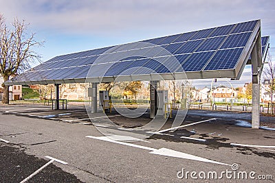 Car charging station for self-sufficient and first photovoltaic panels in Europe. it is also free Stock Photo