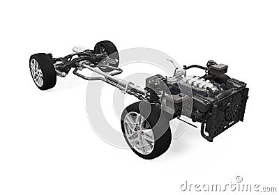 Car Chassis with Engine Stock Photo