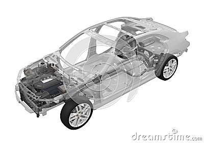 Car Chassis with Engine Stock Photo