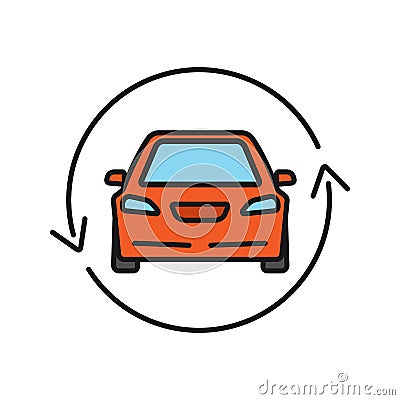 Car with circle arrow color icon Vector Illustration