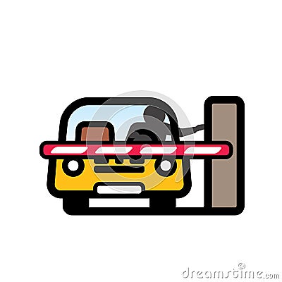 Car at Closed Barrier Gate Vector Illustration