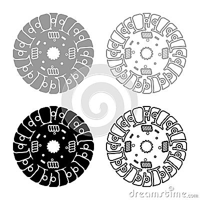 Car clutch disk cover cohesion transmission auto part plate kit repair service set icon grey black color vector illustration Vector Illustration