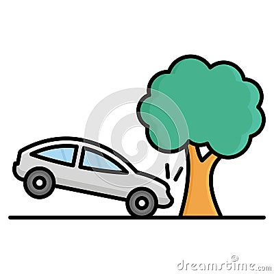 Car collision with tree Isolated Vector icon that can be easily modified or edited Vector Illustration