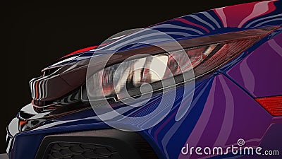 Car with colored highlights Cartoon Illustration