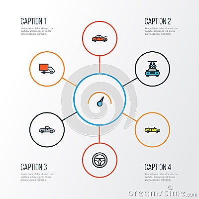 Car Colorful Outline Icons Set. Collection Of Sport Vector Illustration