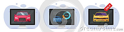 Car computer check test vector icon, online vehicle sale store dealer shop service, auto automobile diagnostic maintenance repair Vector Illustration