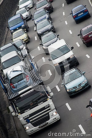 Car congestion in Kiev on the embankment. Editorial Stock Photo