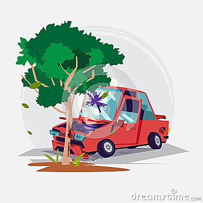 Car crash with a big tree. accident concept - vector Vector Illustration