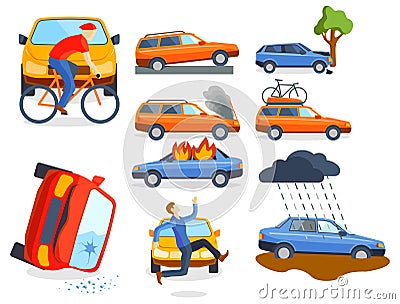 Car crash collision traffic insurance safety automobile emergency disaster and emergency disaster speed repair transport Vector Illustration